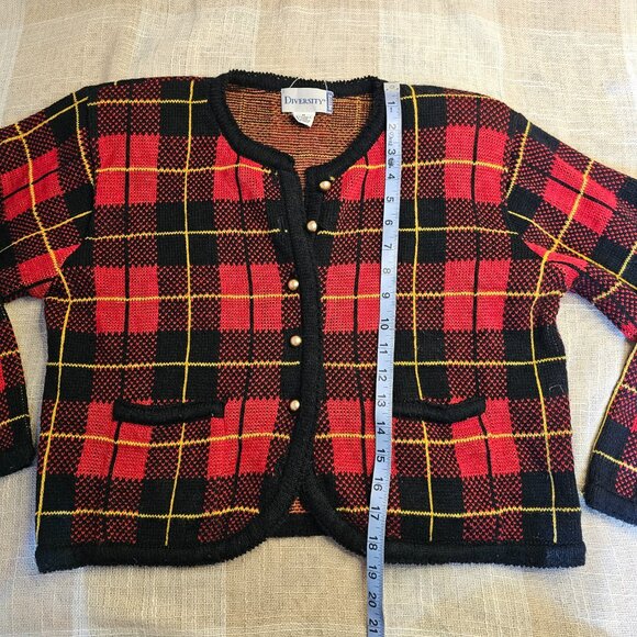 Vintage Office Siren Mobwife Academia Preppy Goth Red Plaid Button Down Cardigan - Picture 8 of 10